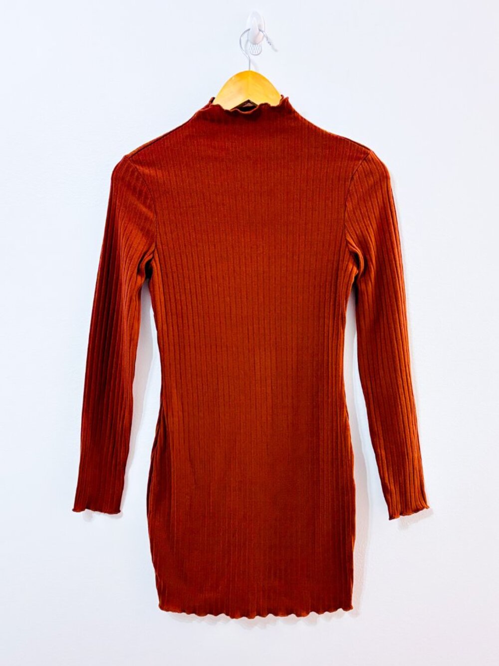 SHEIN Burnt Orange Ribbed Mini Dress | Fitted Casual Chic | Small